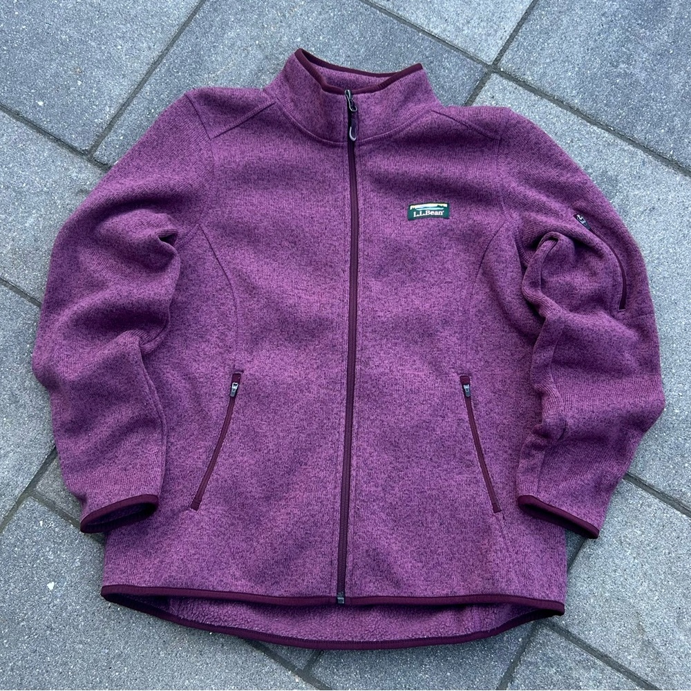L.L. Bean Heathered Plum Full-Zip Fleece Pullover